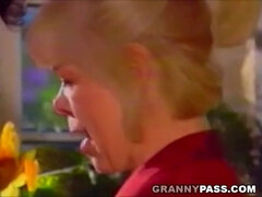 Blonde granny gets pounded on the table