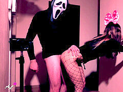 Amatör, Avsugning, Par, Sperma shot, Hemmagjord, Mask, Stockings, Tonåring