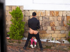 The waiter and the Latina sneak out for some raw sex