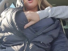 Amatør, Rumpe til munn, Stor rumpe, Kukk suging, Bil, Tysk, Utendørs, Offentlig