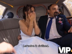 Watch as a random stranger scores a bride in the wedding limo with his POV blowjob skills