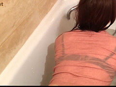 young nubile girl pee in leggings taking shower in clothes can't hold pee