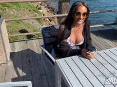 Busty Ebony cutie Zoey Sinn is ready to have her pussy pumped full of cum - Interracial sex with BWC stud