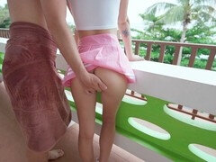 Stor stjärt, Sperma shot, Utomhus, Offentlig, Mager, Kjol, Tonåring