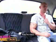 FemaleFakeTaxi Bodybuilder makes busty blonde cum in taxi fuck