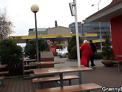 He brings hungry blonde grandma home for play