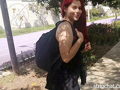 Big boobs, teen couple, outside