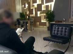 Silence. Jeny Smith with no panties teasing a man. Office prank