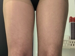 Striptease in Shiny Pantyhose at Work