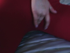 Blonde In Red Tights Teases And Fucks Boyfriend, Takes Cum On Ass