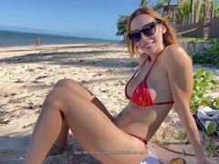 Amatör, Stjärt mot mun, Strand, Stor stjärt, Bikini, Avsugning, Sperma shot, Milf