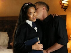 Sensual Asian teen Alona Bloom is getting rammed in the bed