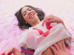 Beautiful brunette got cum on her face