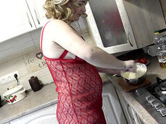 Milf stockings, naked pizza, milf kitchen