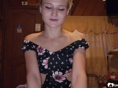 Beauty sucking a dick while on her knees