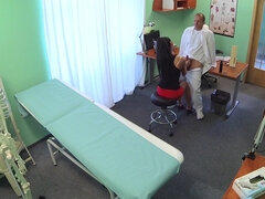 Raven-haired nympho in high heels gets screwed in doctors office