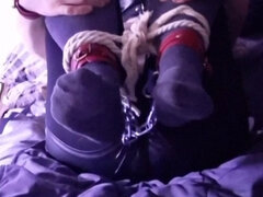 Leather Hood Wearing Socks with Bondage