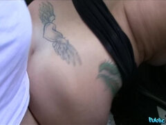 Big tits American fucks in public