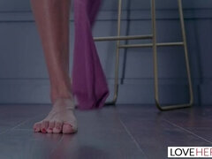 Stor pik, Store bryster, Sort, Brunette, Pik, Fod fetish, Fodjob, Fransk