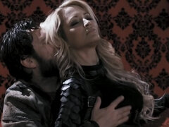 Bearded man seduced by imperious and smoking-hot blonde