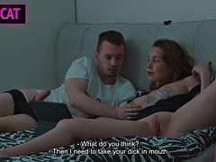 Stepmom and Stepson Watch Porn, Masturbate to Creampie Bliss in Share Bed Hotel Vacation