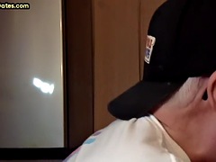 Homemade gloryhole DILF sucks a white cock at home