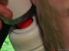 Rubia, Cuero, Masturbación, Coño, Solo, Juguetes