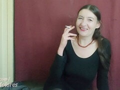 Sexy accent, elegant milf, smoking cigarette