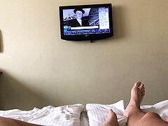 Welcoming my juicy neighbor into my hotel room for intense sex and double orgasms