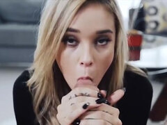 Inked blonde blows cock and copulates in POV video