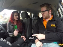 Crazy redhead fucks car gearstick