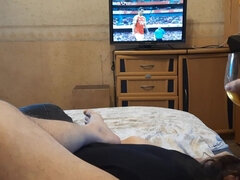 Bottom Sissy Slave Slut Serves Her Owner as Beeer Stand, Sucks and Kisses Dick and Liks Ass While Owner Watch Football