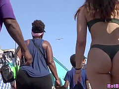 astounding Big Ass Teen Thong swimsuit Beach voyeur Closeup