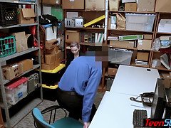 Emo teen thief with piercings fucked by a mall cop