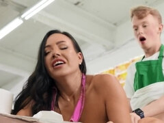 큰 가슴, 오랄섹스, 흑갈색 머리, 밀프