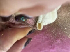 Extreme Closeup Big clit Rubbing orgasm wet hairy pussy