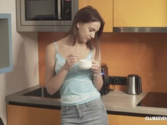 Lovely teen masturbating her fleshy pussy