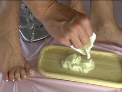 Beautiful Mature Feet in Yogurt