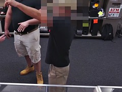 In a pawn shop, gay ass fucked in threesome by fat and sexy gay