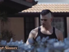 금발의, 오랄섹스, 음경, 랑제리, 보지, 타는, 스타킹, 젖가슴