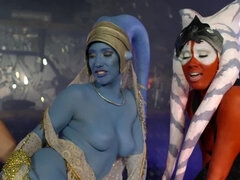 Star Wars cosplay sex party with three hot chicks and two studs