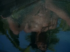 Røv, Sort, Naturlige bryster, Piercing, Svømmepøl, Solo, Bryster, Våd