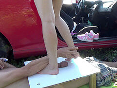 Barefoot cruel trample kicking of knob and nut sack torture - part 2