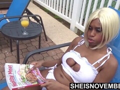 デカ尻, ビキニ, 黒人, 乳首, プール, 公共