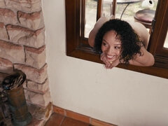 Jogging Into A Threesome - ebony Jane Wilde sharing pink strapon with another black babe