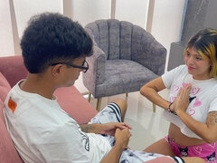 Leie, Blondine, Blasen, Paar, Latina, Taboo