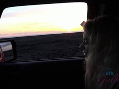 Enthousiasteling, Strand, Badpak, Blond, Flashing, Orgasme, Tieten likken, Bekijker