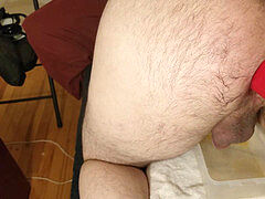 violent dominatrix double going knuckle deep her anal whore with red latex gloves