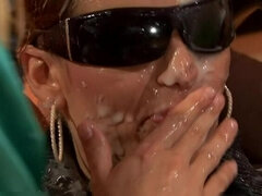 Consolo, Facial, Masturbação, Luvas, Couro, Lésbica, Esperma, Meias finas