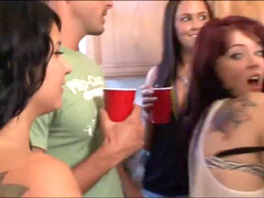 stellar college girls start an hump at a frat house soiree